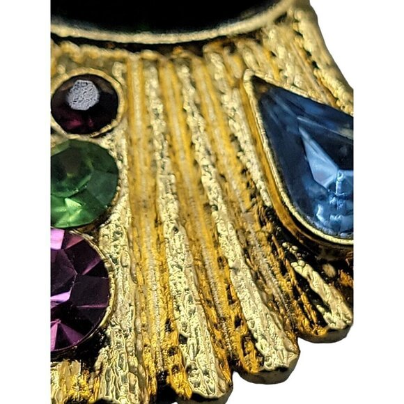 Designer High End Colorful Brooch Gold Tone Molded Glass Rhinestones - Picture 6 of 13